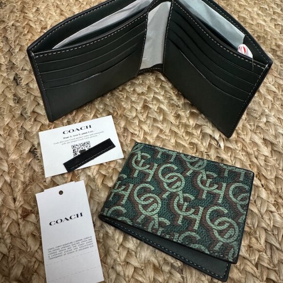 NWT Coach 3-In-1 Wallet Printed Coated Canvas Monogram Amazon Green - Picture 2 of 9